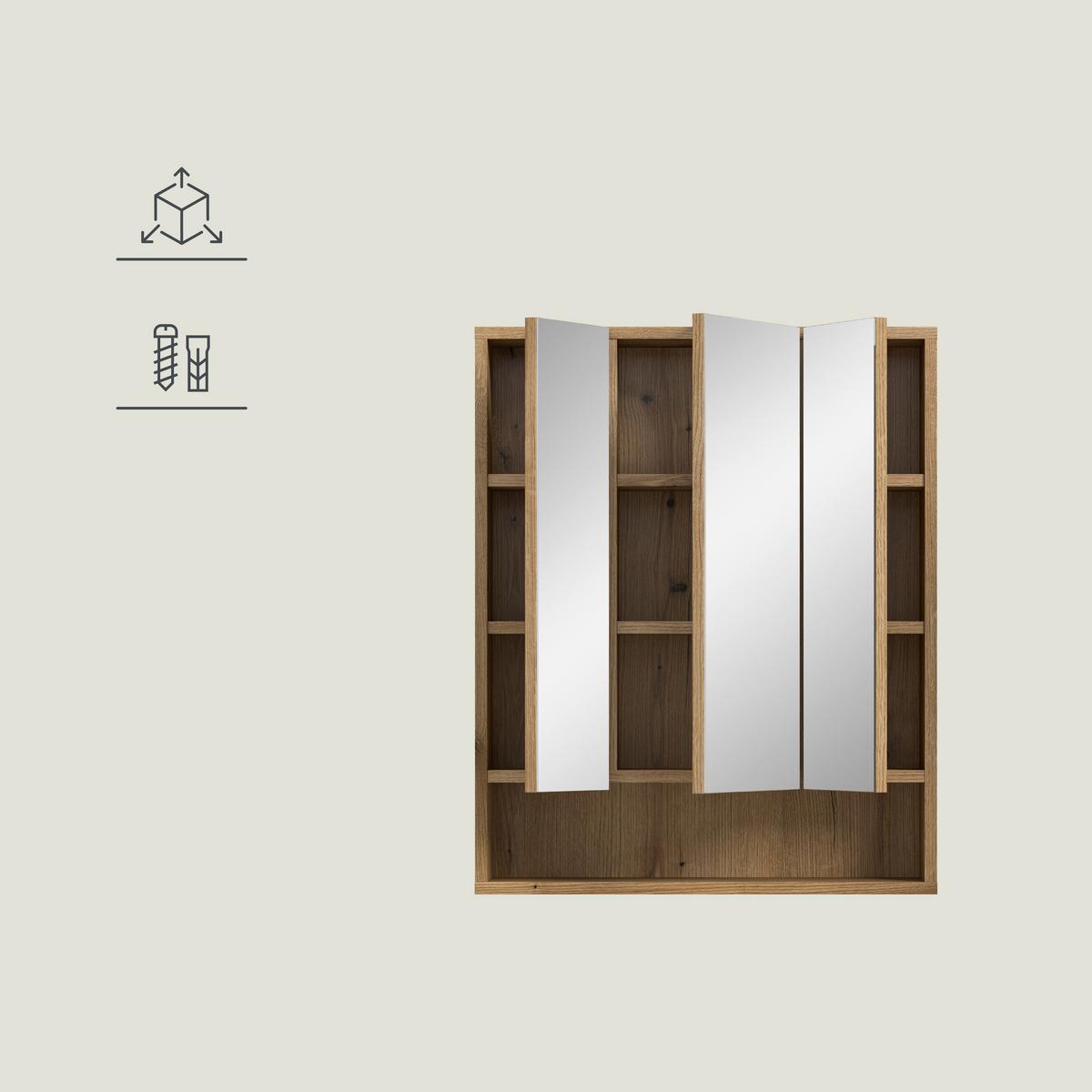 Spiegelschrank Aqua Eichefarben B: 60cm - Eichefarben, Trend, Glas/Holzwerkstoff (60/74/18cm) - MID.YOU