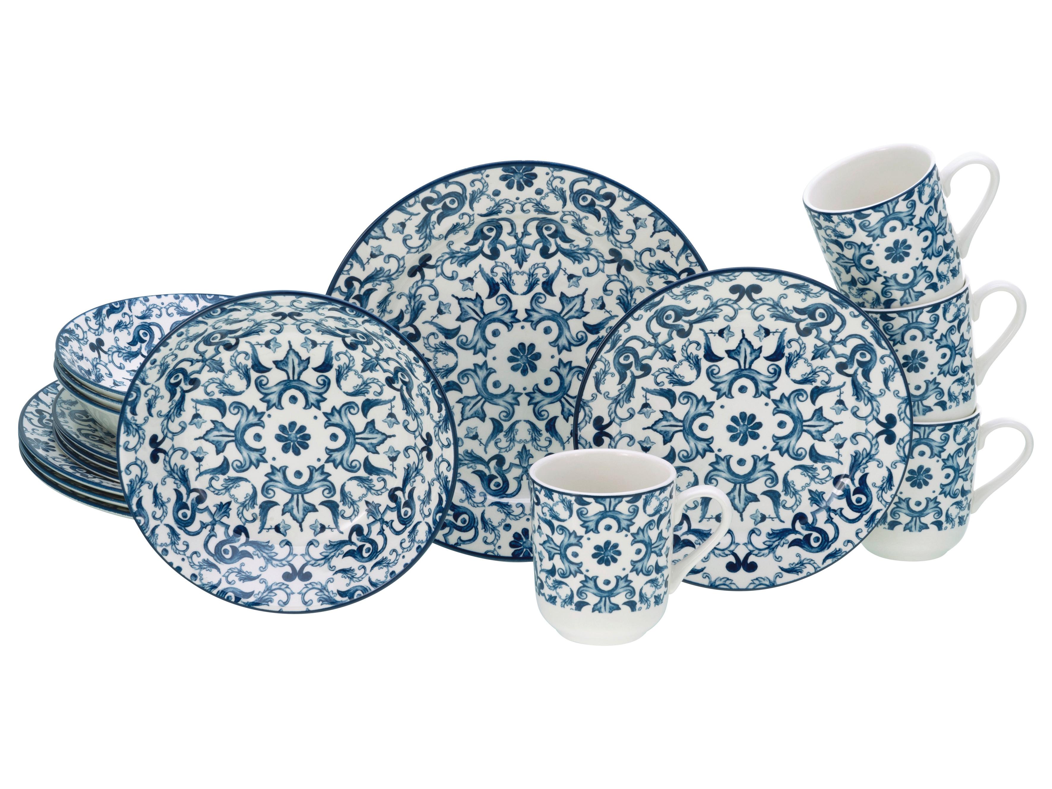 Kombiservice Fresco Blau Blau, Weiß L: 33 cm - Blau/Weiß, Basics, Keramik - Creatable