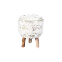 Hocker Bohist Makramee/ Echtholz Creme/olivgrün H:50cm - Creme/Olivgrün, Trend, Holz/Textil (38/50/38cm) - Kayoom