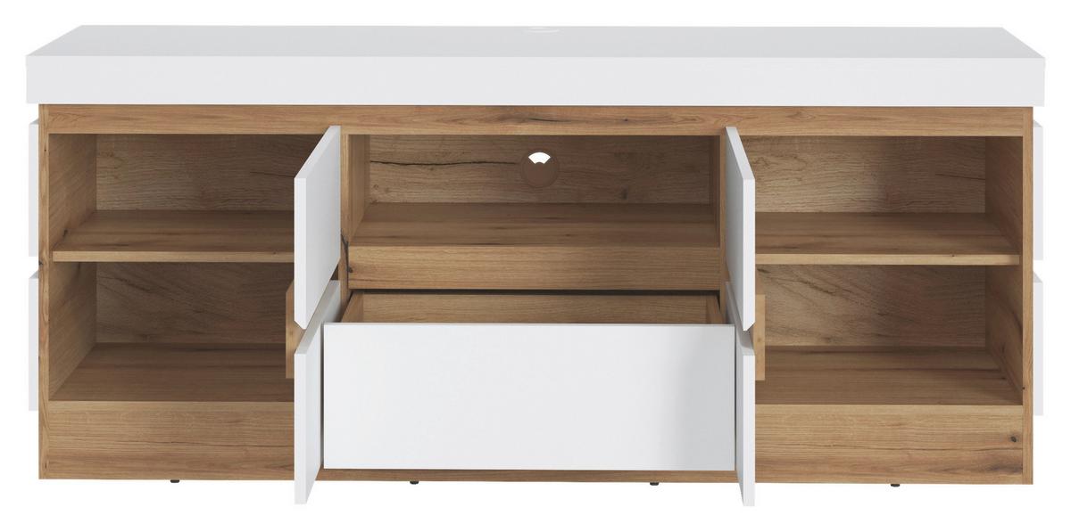 Tv-elem Calabria - tölgyfa/fehér, Trend, faalapú anyag (160,8/68/45cm)
