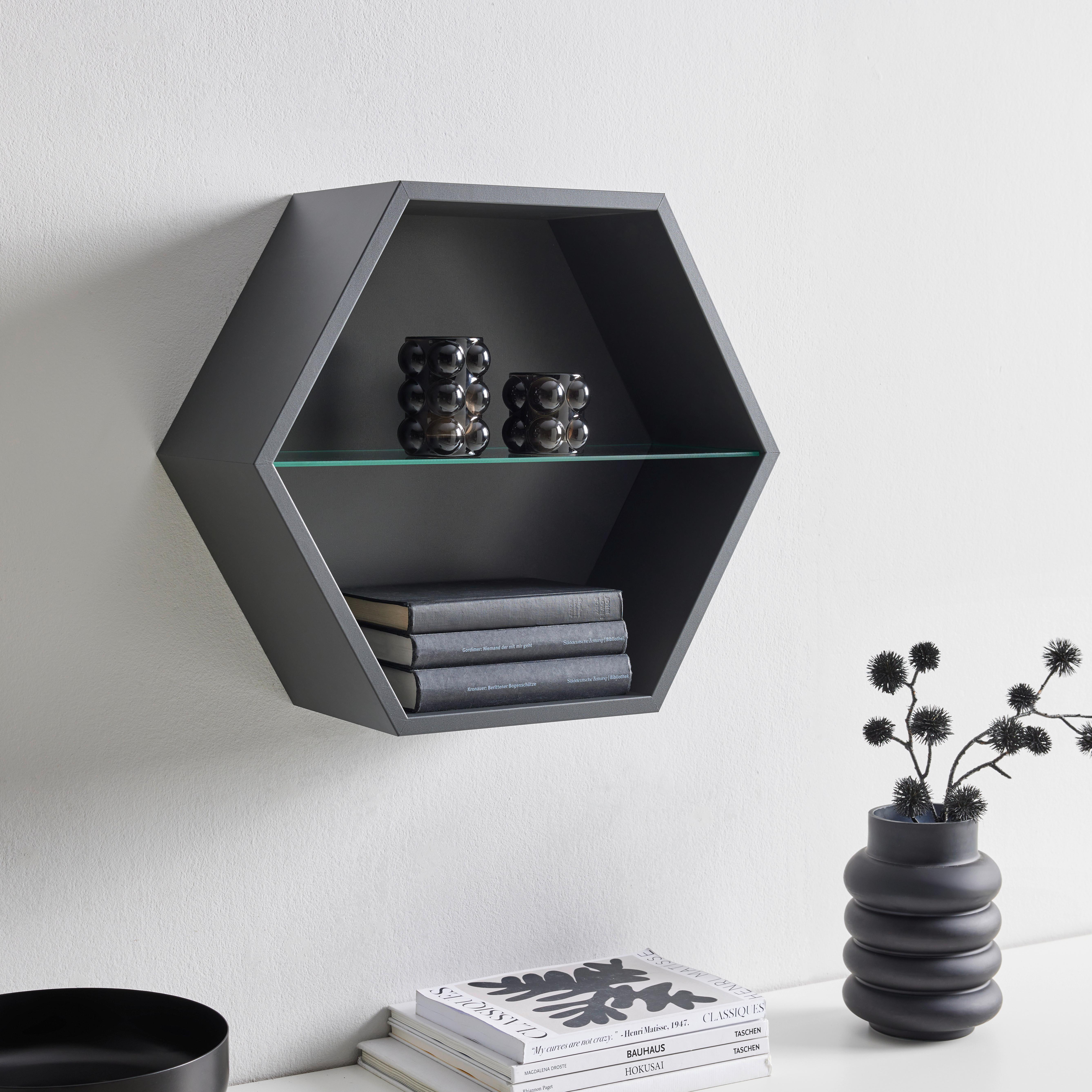 NÁSTENNÝ REGÁL EDGE -EXKLUSIV- - antracitová, Modern, kompozitné drevo (51/44/19cm) - Mömax