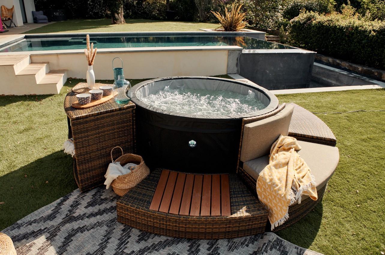 Whirlpool Metall  Netspa Vita Ø 268 cm + Möbel - Schwarz, Basics, Kunststoff/Metall (268cm)