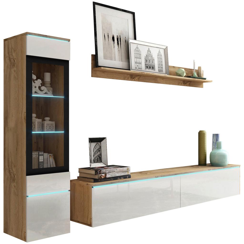 Wohnkombination 3-tlg. Mit Led Vera Weiß/eiche Dekor