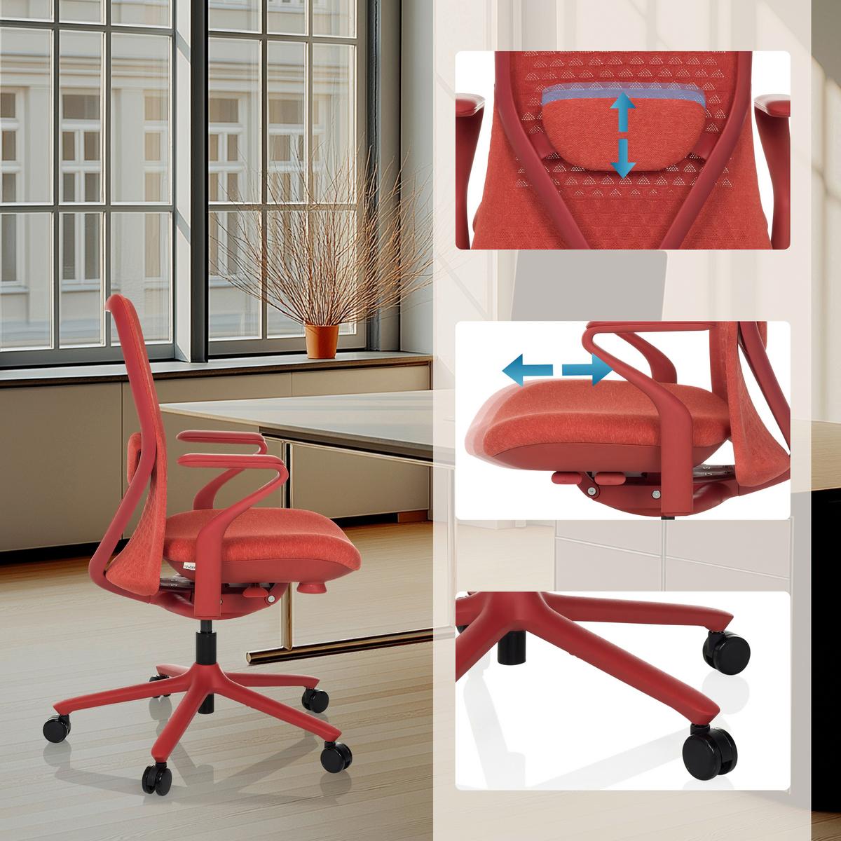 Drehstuhl Vervio Rot B: 63 cm - Rot, MODERN, Kunststoff/Textil (63/102 - 111/67cm) - MID.YOU