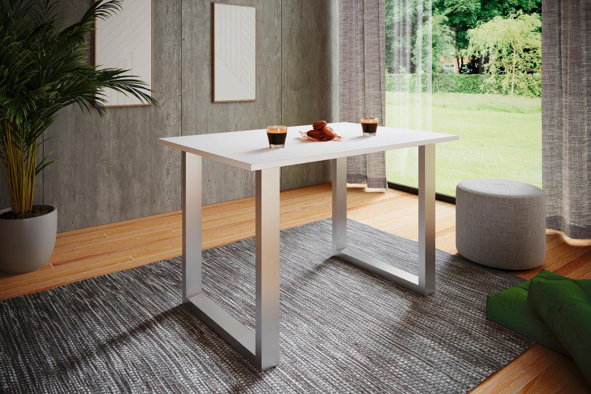 Schreibtisch Lona Weiß B: 110 cm - Silberfarben/Weiß, Design, Holzwerkstoff/Metall (110/76/50cm) - MID.YOU