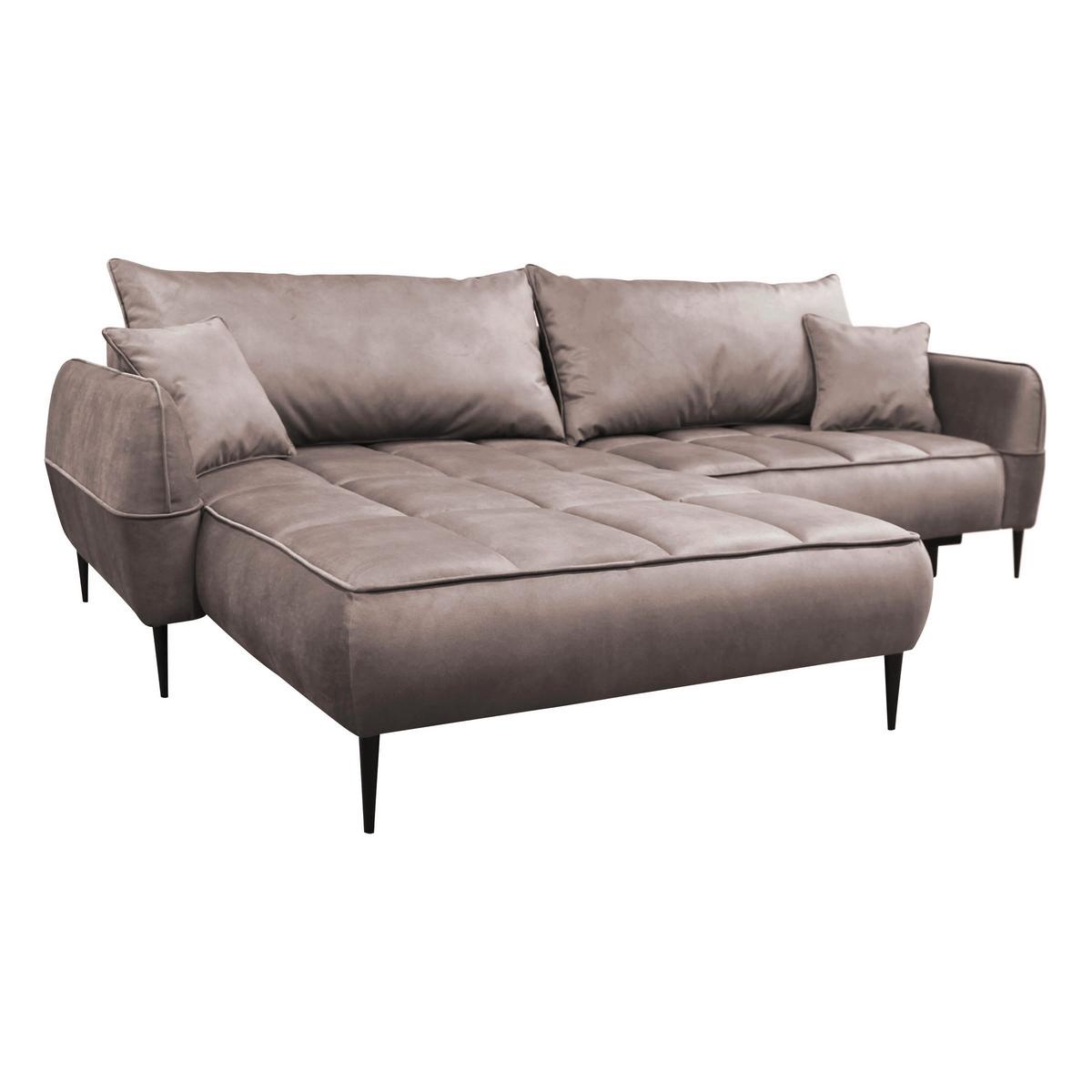 Ecksofa mit Bettkasten Letto 189x260 cm Velours Beige - Beige/Schwarz, Design, Textil (189/260cm) - MID.YOU
