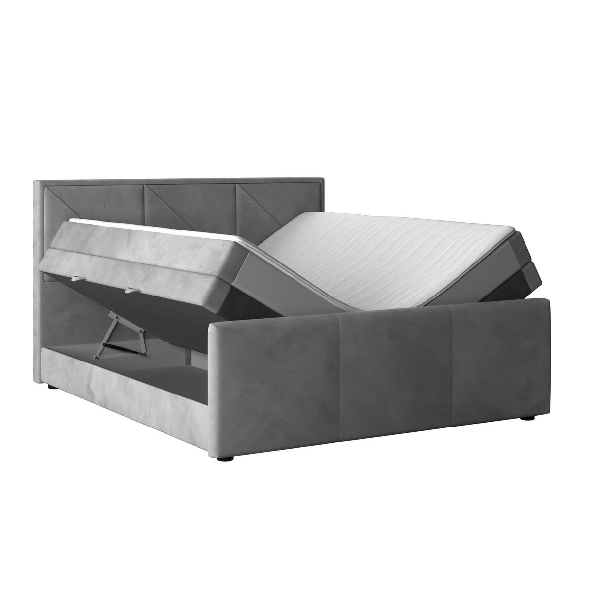 Boxspringbett mit Bettkasten Bologna 180x200 cm Hellgrau - Hellgrau/Schwarz, MODERN, Holzwerkstoff/Kunststoff (180/200cm) - MID.YOU