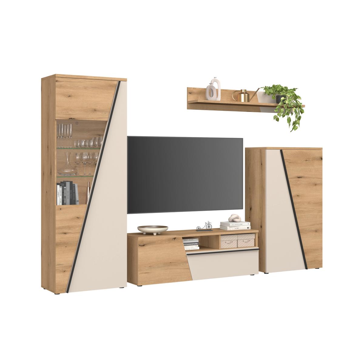 TV-Lowboard Venedig NEW Eichefarben/Kaschmir B: 140 cm - Kaschmir/Eichefarben, MODERN, Holzwerkstoff (140/47/40cm)
