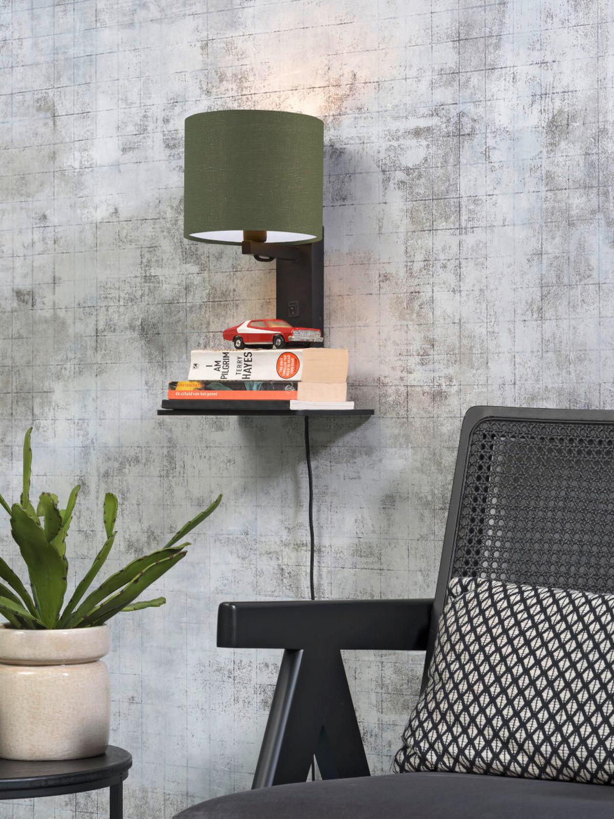 Wandleuchte Andes/w1/b/1815/gf - Schwarz/Grün, Trend, Holz/Textil (19/24/36cm) - Good & Mojo