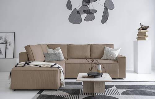 Sedačka OLIVER, levá, šedohnédá barva - černá/šedohnědá, Design, dřevo/textil (194/247cm)