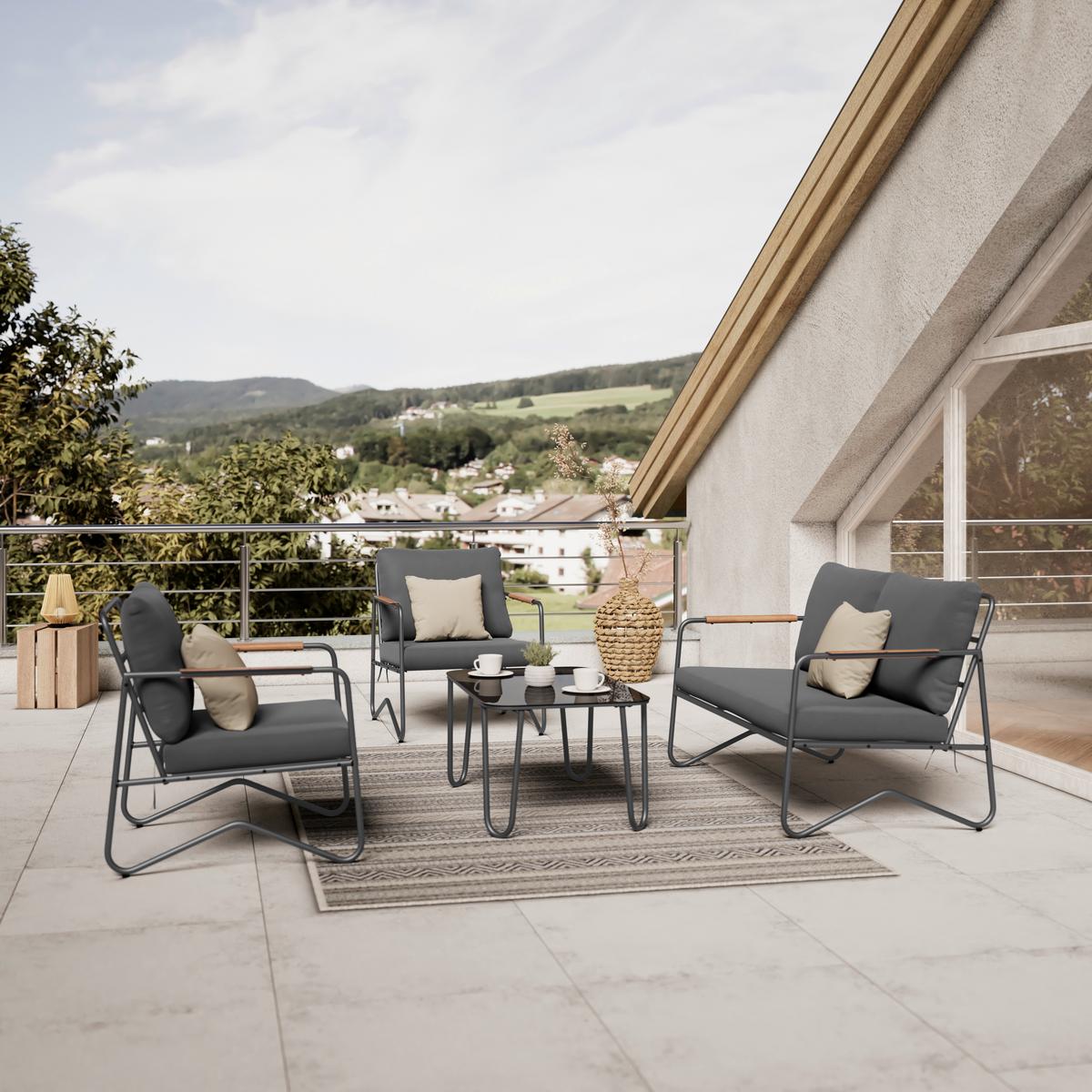 Loungegarnitur Cadiz - Dunkelgrau/Schwarz, MODERN, Glas/Textil - Beldano