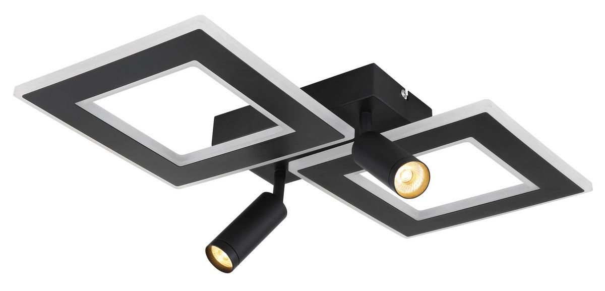 LED-Deckenleuchte L: 54 cm, 1-Flammig - Opal/Schwarz, Design, Kunststoff/Metall (54/41/11,5cm) - Globo