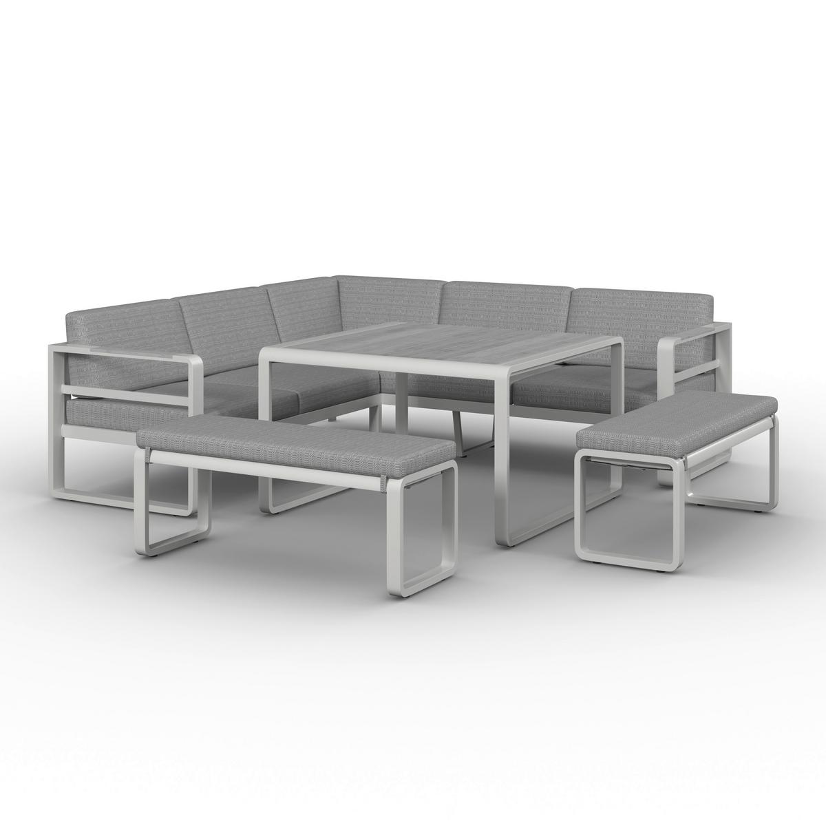 JEDÁLENSKÁ TERASOVÁ SÚPRAVA ARUBA - biela/svetlosivá, Modern, kov/textil - Bessagi Garden