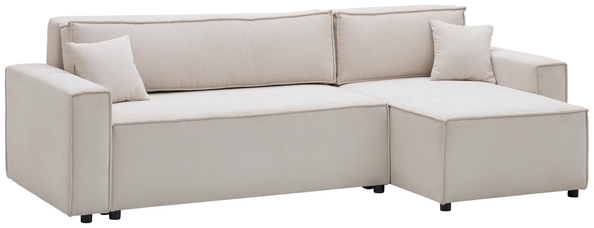 Ecksofa mit Schlaffunktion Mira Beige Cord - Beige/Schwarz, Basics, Textil (248/76/140cm) - Livetastic