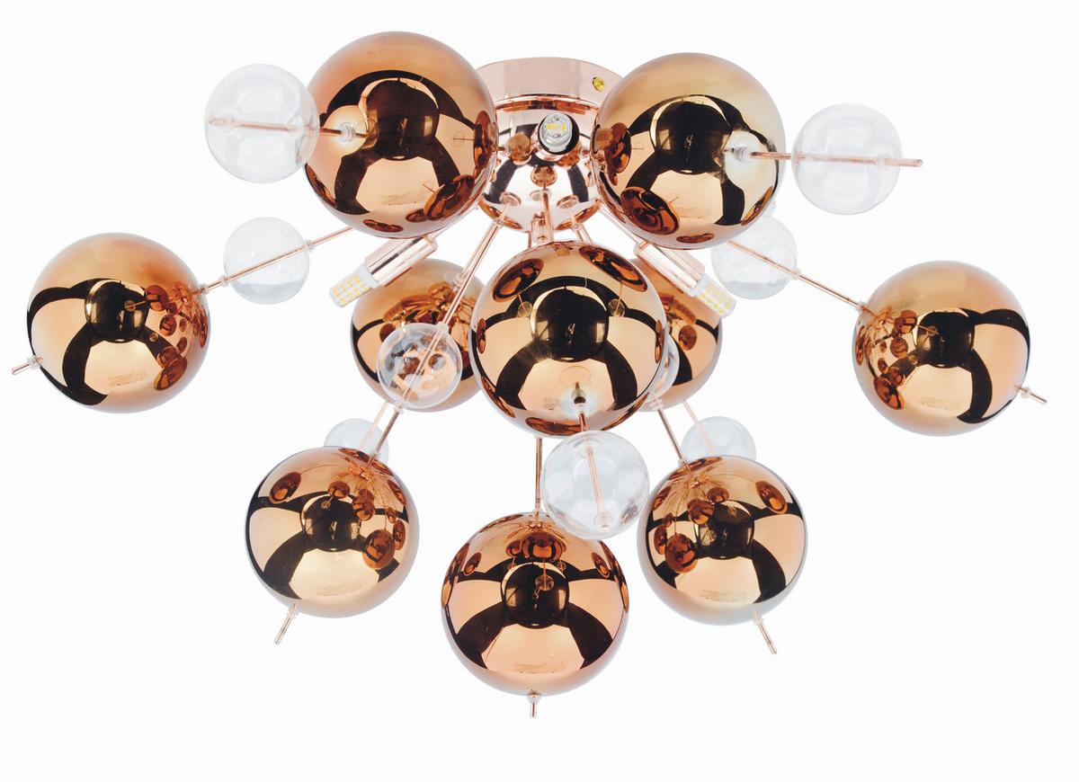 Deckenleuchte Explosion Ø 57 cm 6-Flammig mit Glaskugeln - Klar/Kupferfarben, Trend, Glas/Metall (57/38cm) - Näve