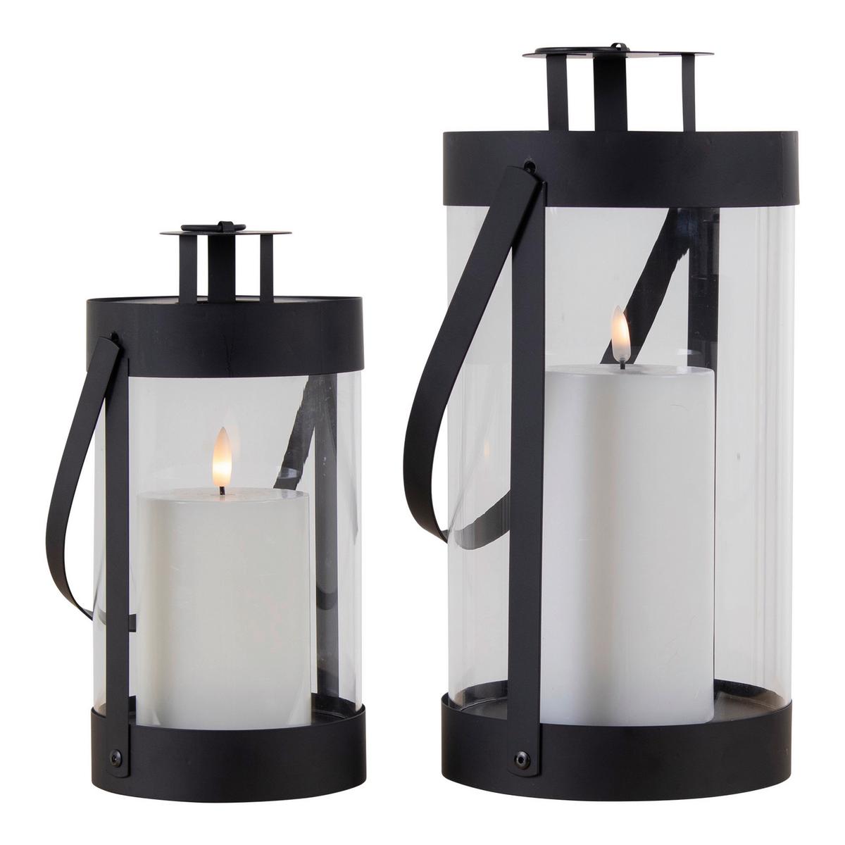 Laternenset Bondi Klar Schwarz B: 12 Cm - Klar/Schwarz, Design, Glas/Metall (12/24/12cm)