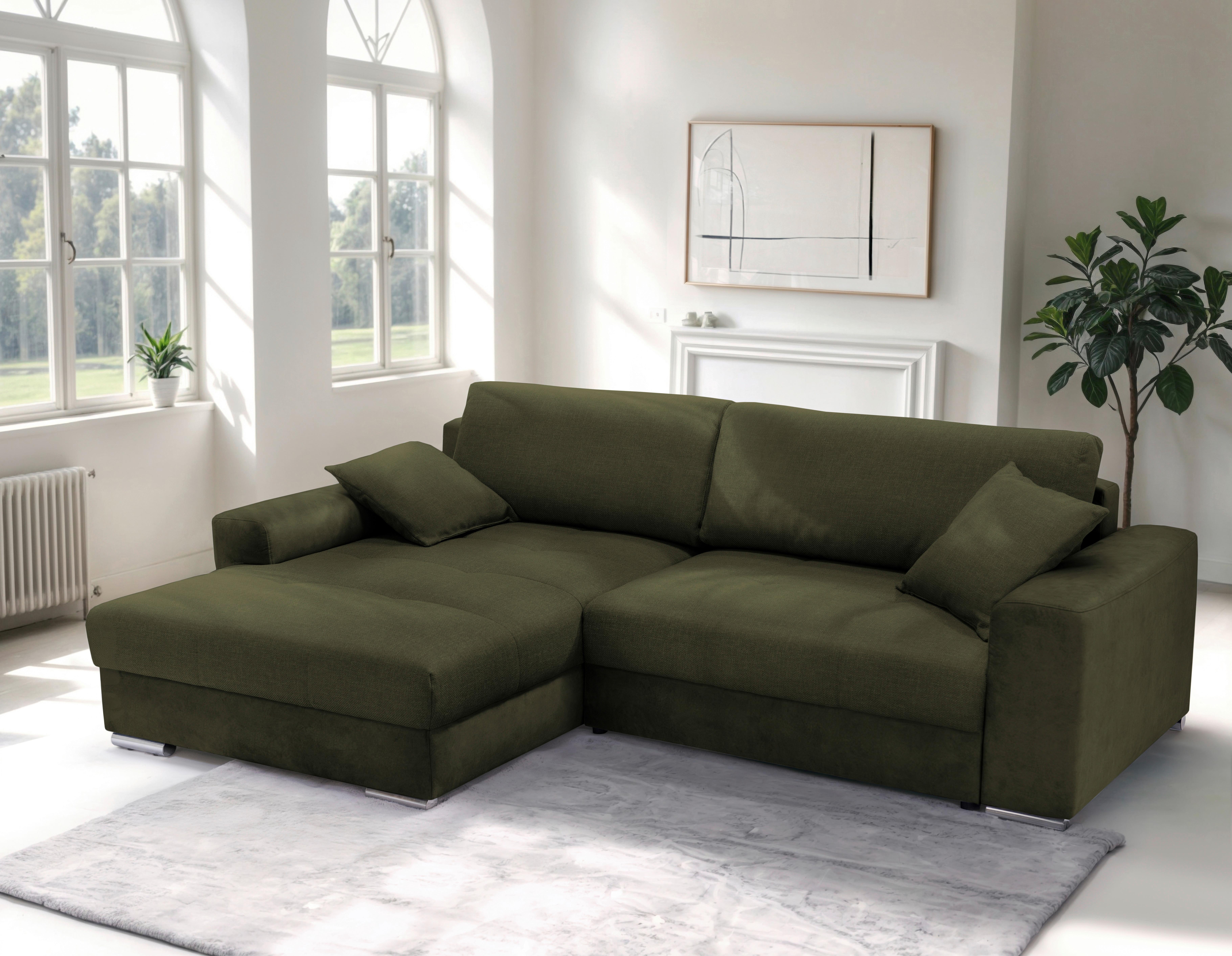 Ecksofa Larnaca, Olivgrün Schenkel: 177x269 Cm - Chromfarben/Olivgrün, Design, Textil (177/269cm) - Livetastic