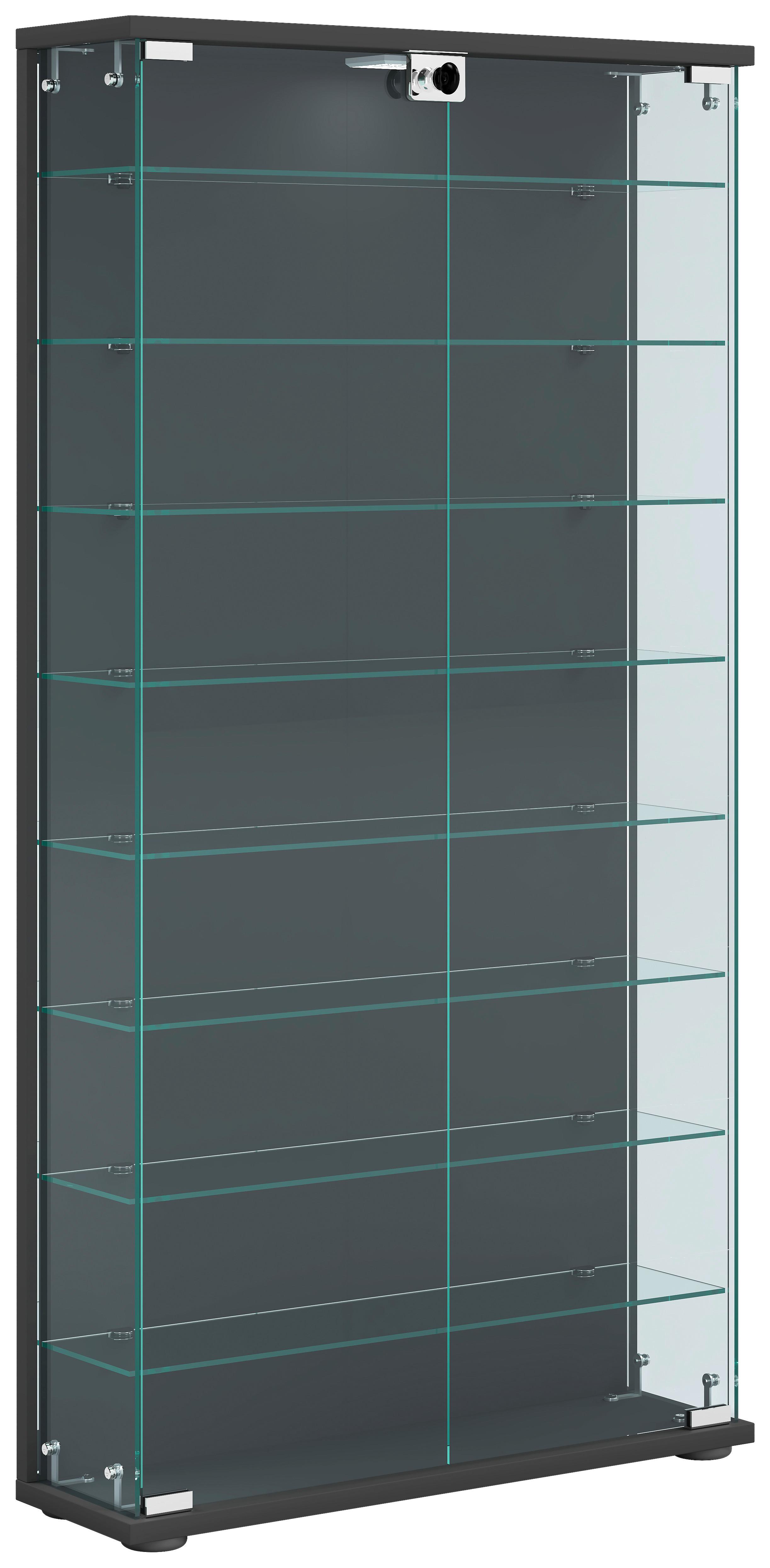 Vitrine Stelas Anthrazit B: 59 cm - Transparent/Anthrazit, Design, Glas/Holzwerkstoff (59/114/17cm) - MID.YOU