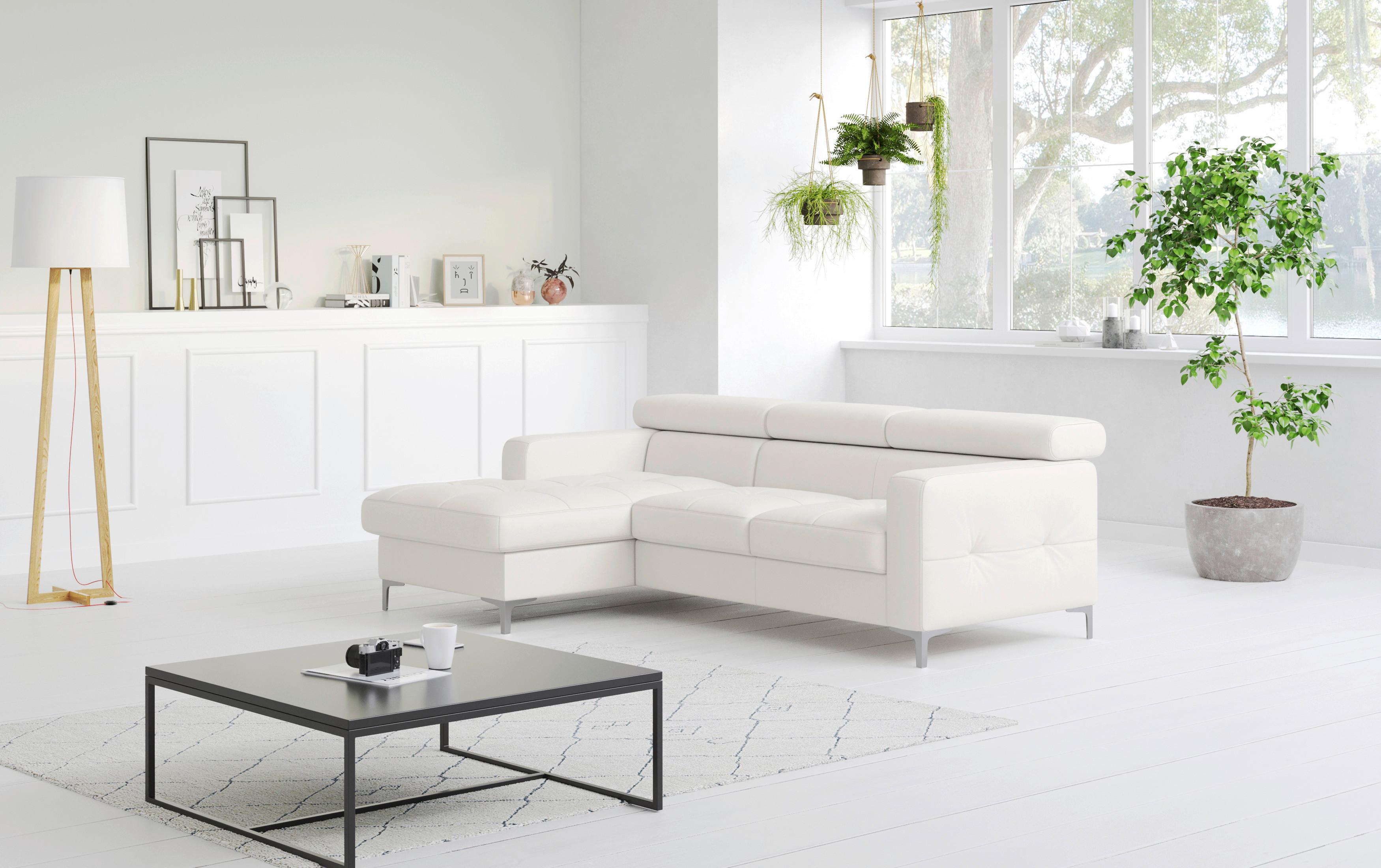 Ecksofa Mit Schlaffunktion Sammy Hellgrau Leder - Chromfarben/Hellgrau, Design, Leder (168/227cm) - Livetastic