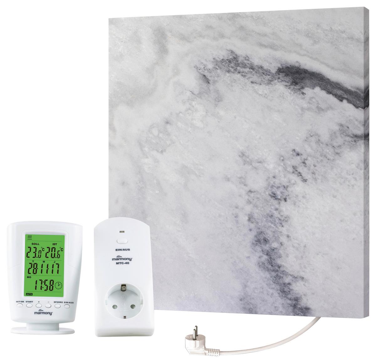 Infrarot Heizung 500 W Marmor 50x60 cm inkl. Thermostat - Grau, MODERN, Stein (50/60/2cm) - marmony