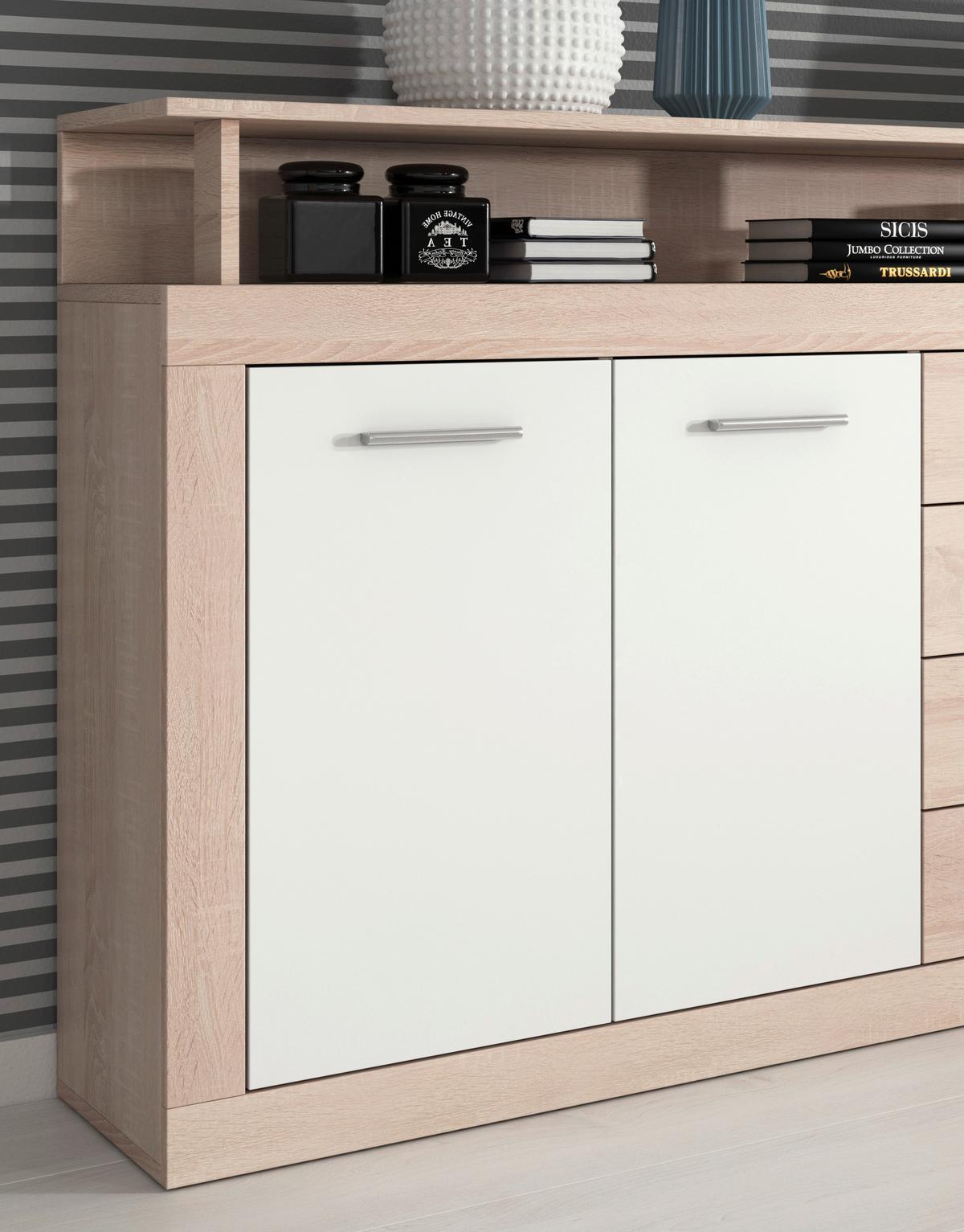 Sideboard B 190cm Luna, Eiche/Weiß - Weiß/Sonoma Eiche, Basics, Holzwerkstoff (190/95/32cm) - MID.YOU