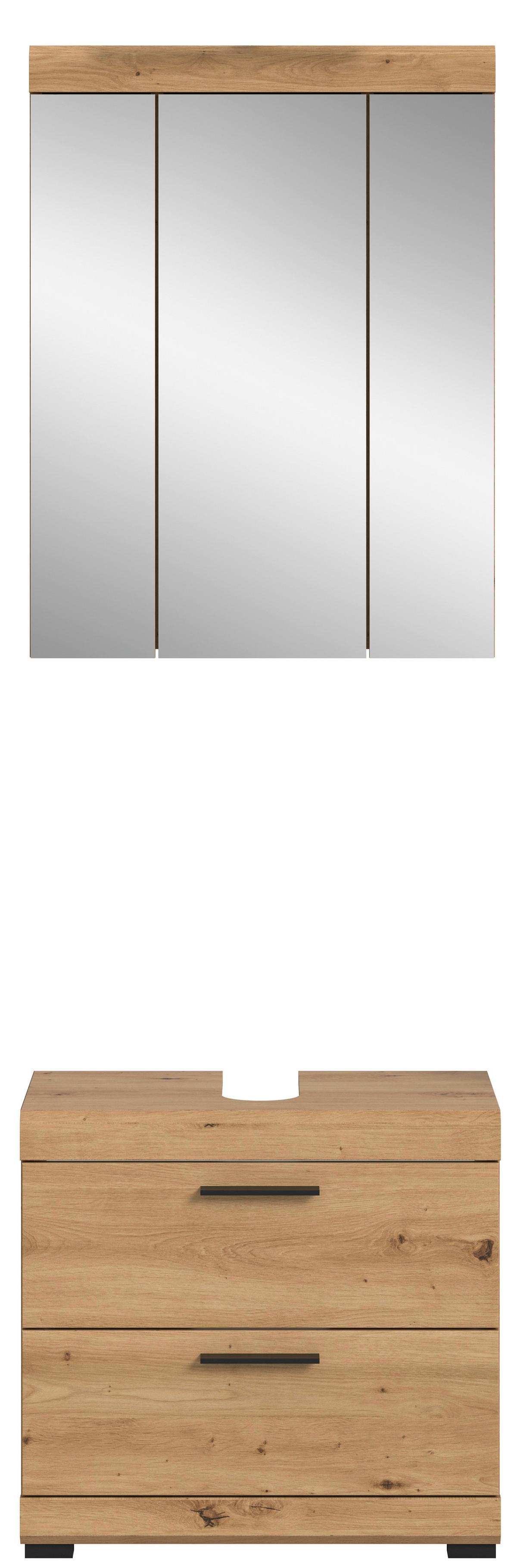 Badezimmer Scout Eiche Artisan Dekor B: 60cm - Schwarz/Eiche Artisan, Trend, Glas/Holzwerkstoff (60cm) - MID.YOU