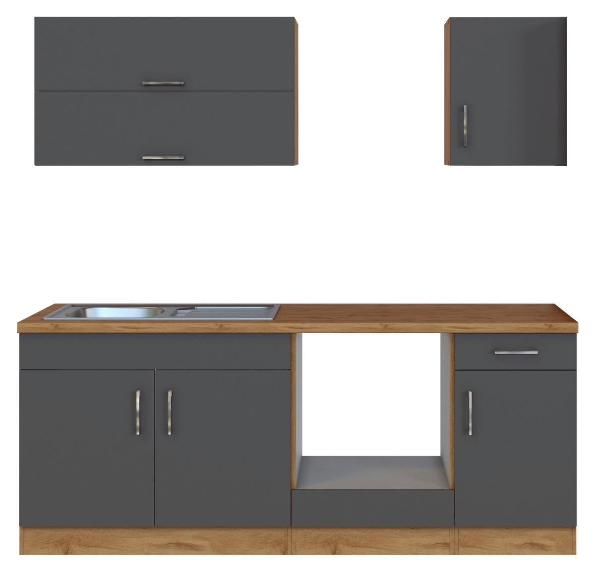 Küchenzeile Sorrento ohne Geräte 210 cm Anthrazit - Anthrazit/Eiche Wotan, MODERN, Holzwerkstoff (210cm) - Held