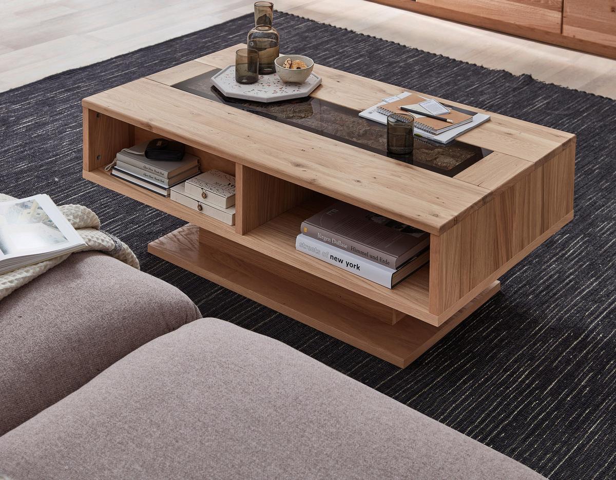 Couchtisch Donna Schwarz/Wildeiche L: 115cm - Wildeiche/Schwarz, Natur, Glas/Holz (115/43/65cm) - Livetastic