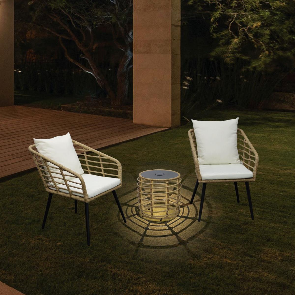 Balkonmöbel Set Sun Metall/ Kunststoff mit Kissen - Beige/Schwarz, MODERN, Glas/Kunststoff (56/72/66cm) - Beldano