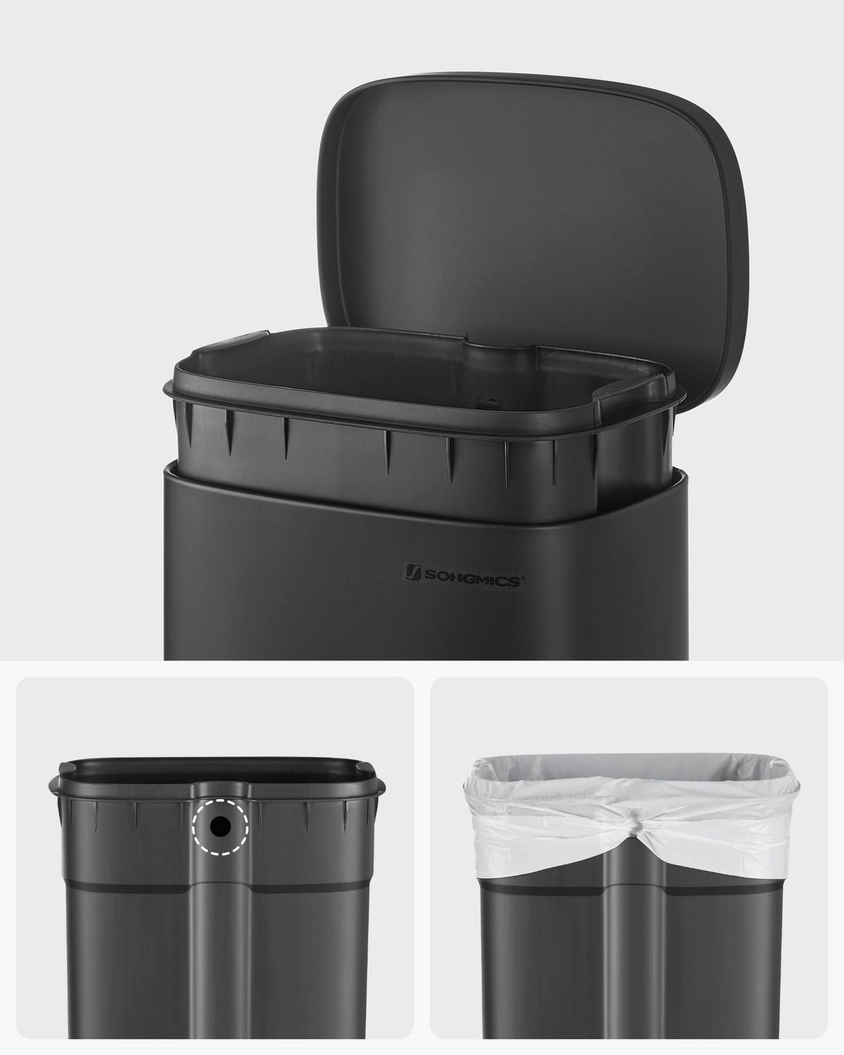 Abfallsammler Schwarz B: 34,8cm - Schwarz, Basics, Kunststoff/Metall (34,8/63,3/29,7cm)