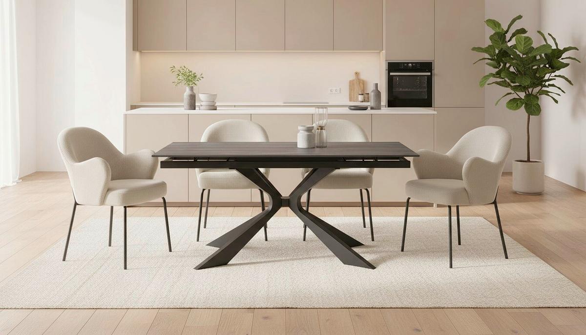 Esstisch Hamar Schwarz L: 180-220 cm - Schwarz, MODERN, Stein/Metall (180-260/90/76cm) - P & B