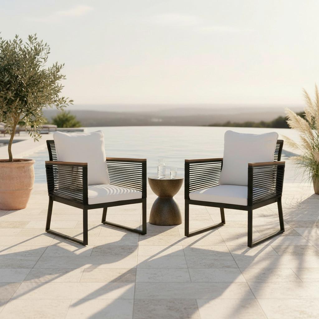 SADA ZÁHRADNÝCH KRESIEL TONI - čierna/krémová, Modern, kov/textil (56/70/76cm) - Bessagi Garden