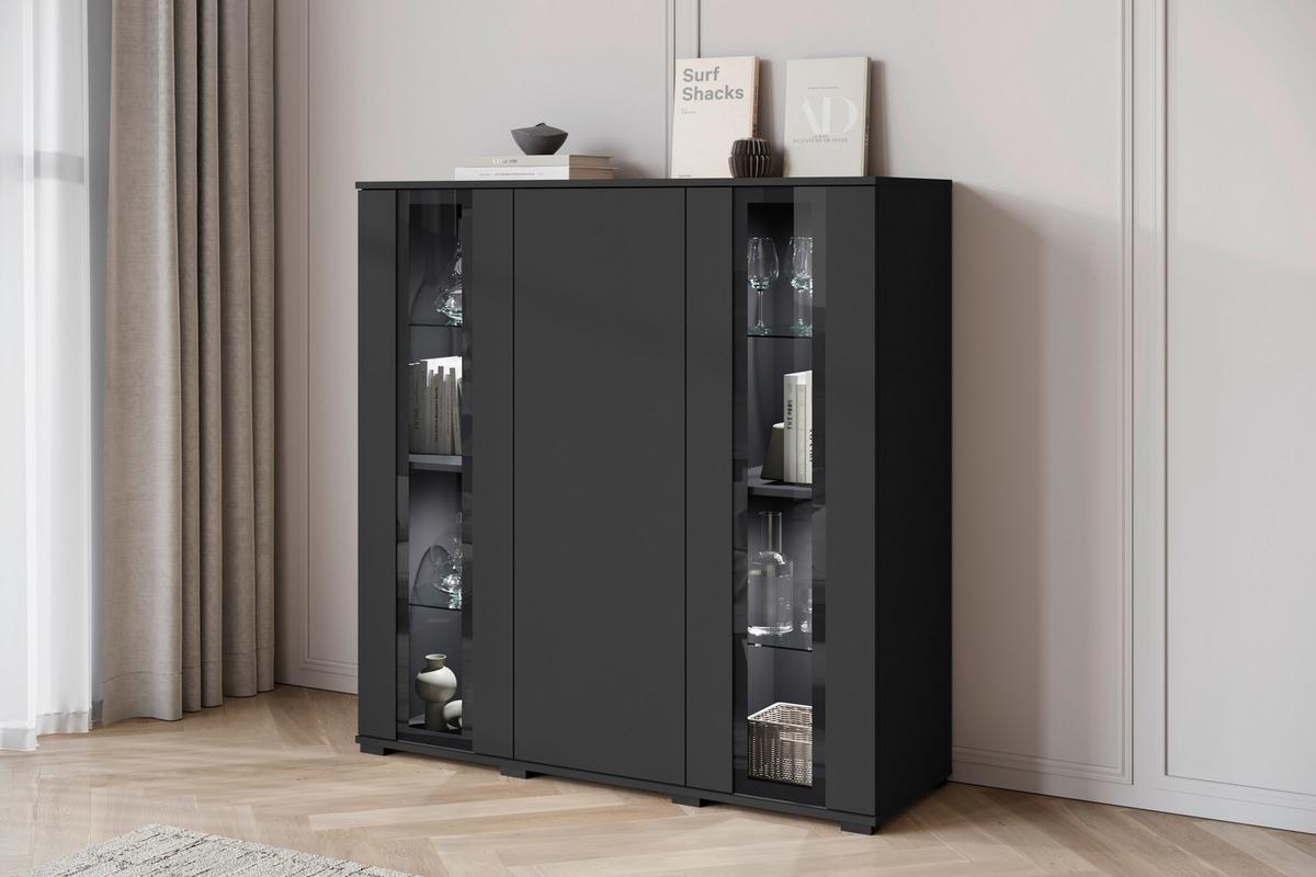Kommode Caro Schwarz B: 120 Cm - Schwarz, Design, Glas/Holzwerkstoff (120/121,9/39,5cm) - Livetastic