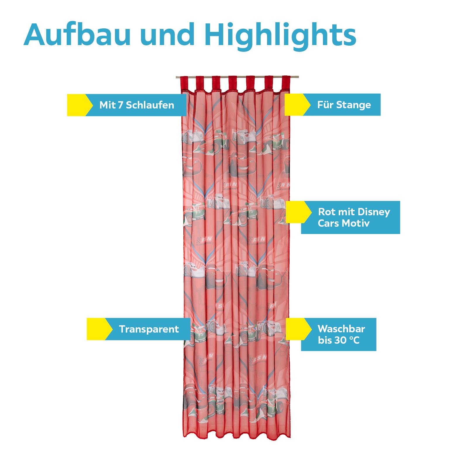 Vorhang 2er-pack Mit Schlaufen Cars 140x250 Cm Rot - Rot, LIFESTYLE, Textil (140/250cm) - Disney