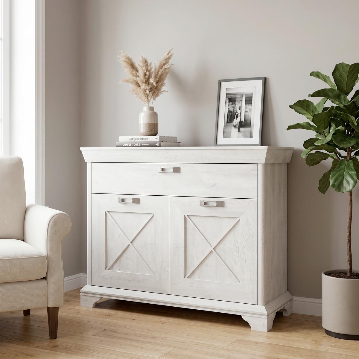 Sideboard B: 123,3 cm Kashmir, Pinienfarben/Weiß - Weiß/Pinienfarben, ROMANTIK / LANDHAUS, Holzwerkstoff/Kunststoff (123,3/95,9/48,2cm) - MID.YOU