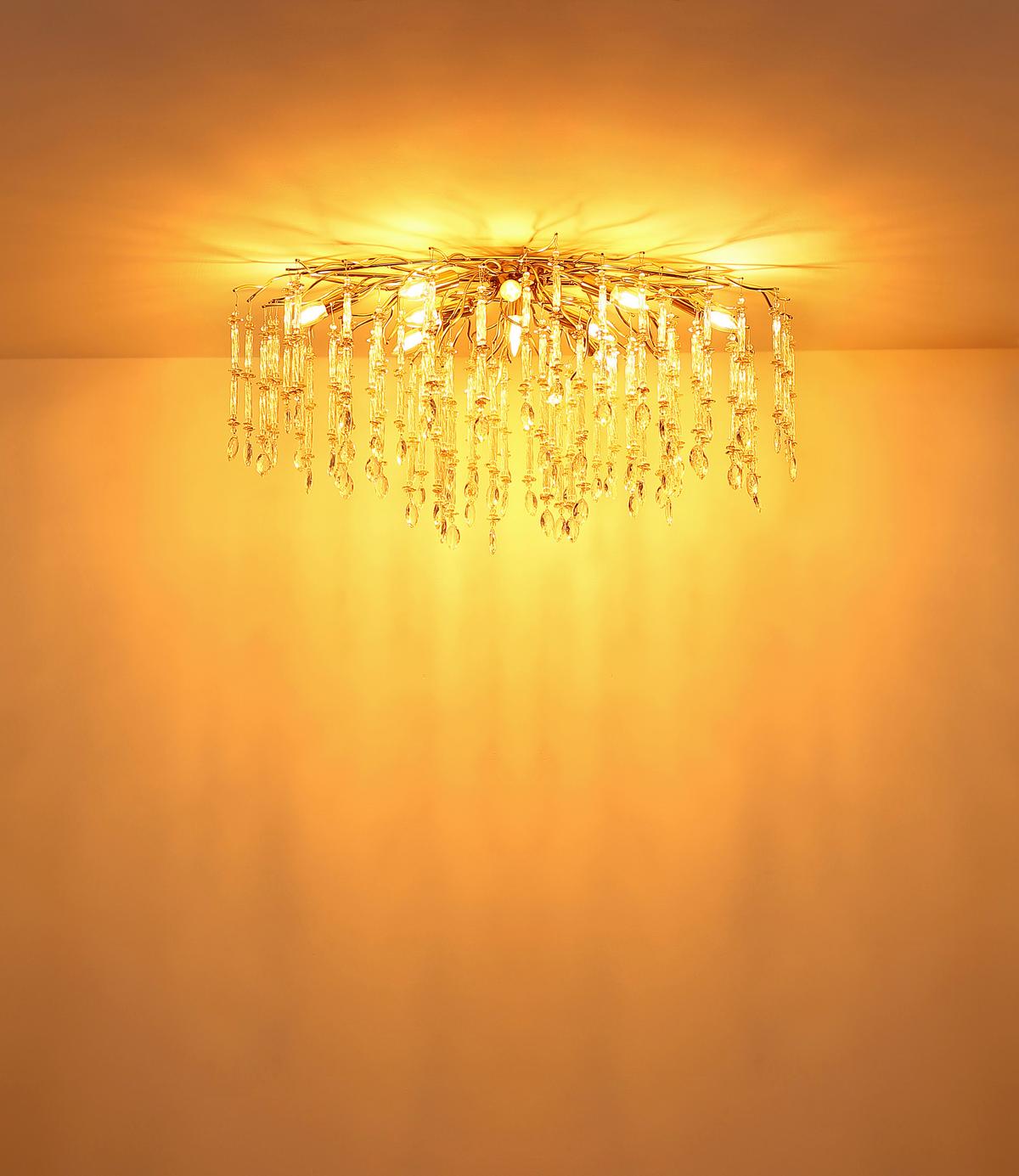 Deckenleuchte Gloria Kristalgllas, ca. 100x55x48 cm - Klar/Goldfarben, KONVENTIONELL, Glas/Metall (100/55/48cm) - Globo