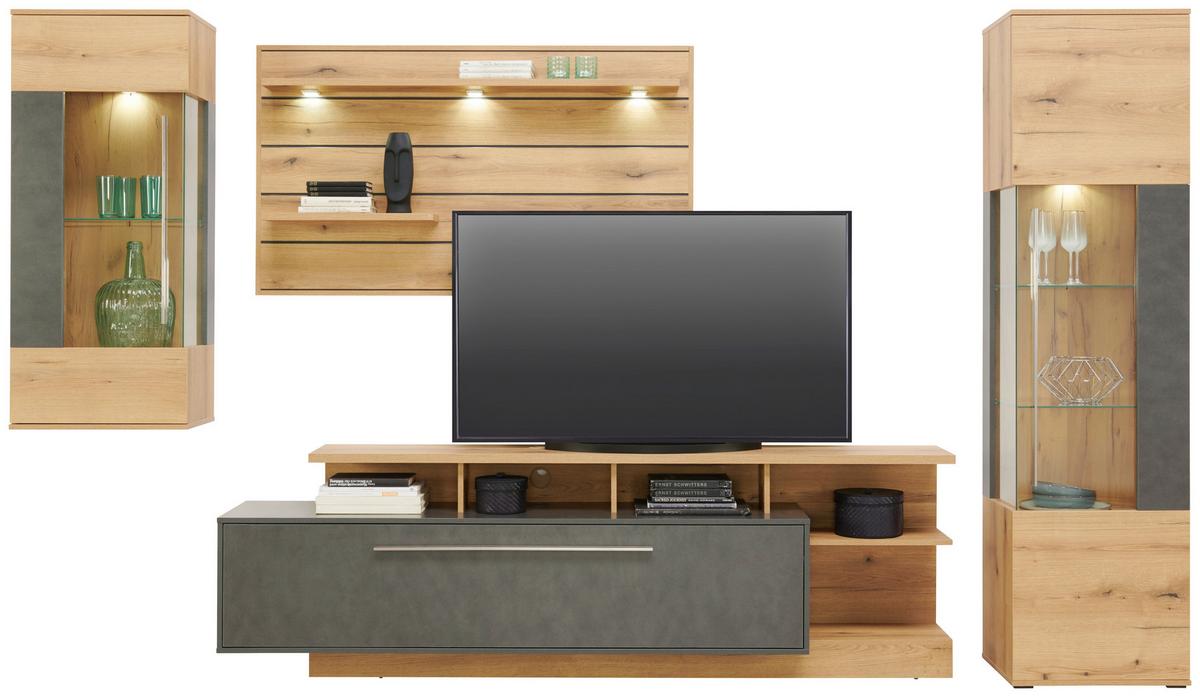 Wohnkombination Modern 4-Tlg. Limit Matera/Eiche Dekor - MODERN, Glas/Holzwerkstoff (326/201/40cm)