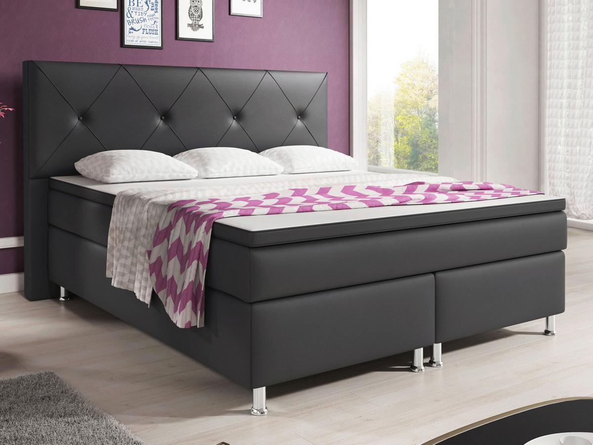 Boxspringbett Mit Topper 180x200 Cm Oxfrod - Anthrazit/Silberfarben, KONVENTIONELL, Leder/Textil (200/125/210cm) - MID.YOU