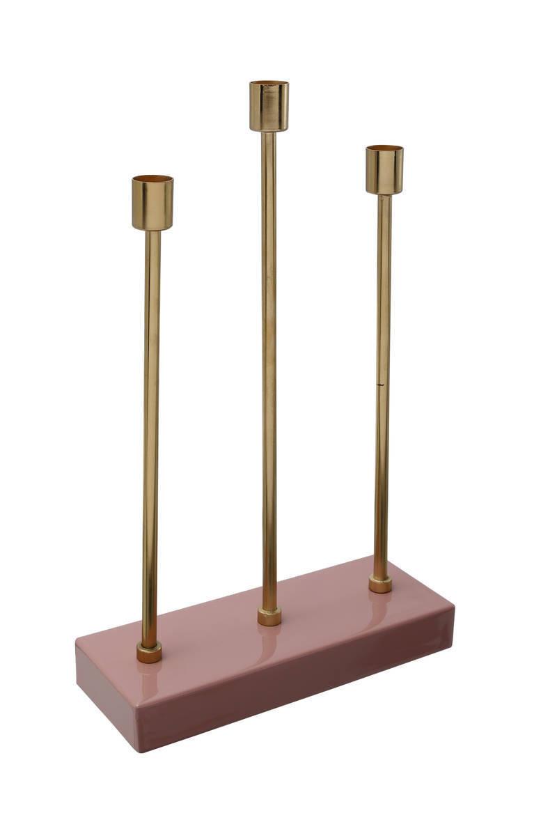 Kerzenständer Art Deco Eisen Rosa/Goldfarben für 3 Kerzen - Goldfarben/Rosa, Trend, Metall (26/39,5/9cm) - Kayoom