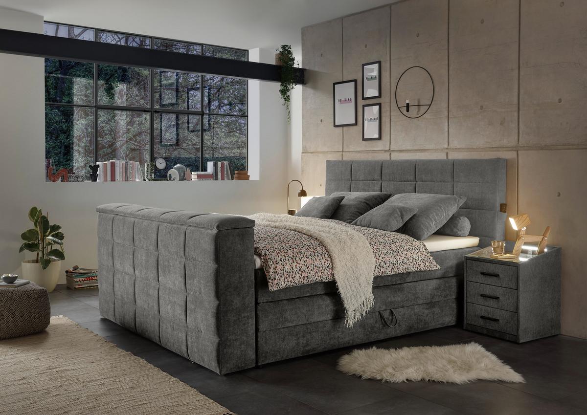 Boxspringbett Mit Topper & Bettkasten 180x200 Cm Denver - Grau, KONVENTIONELL, Textil (180/200cm) - Carryhome