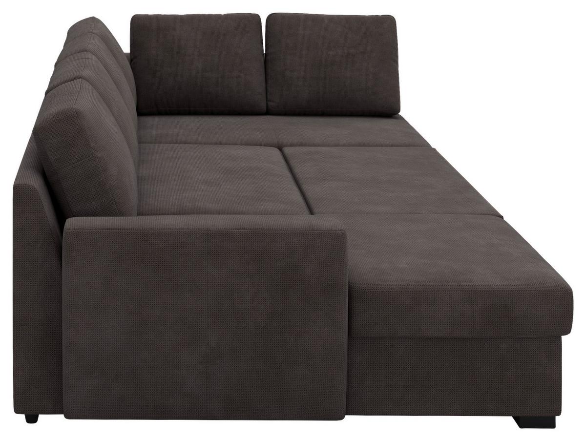 Wohnlandschaft m. Bettfunktion Mirkrofaser braun, B: 327cm - Schwarz/Braun, Trend, Textil (154/327/86cm) - MID.YOU