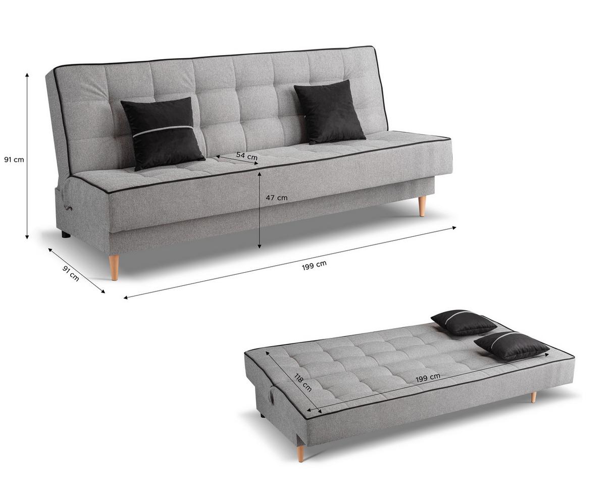 Schlafsofa Bono Hellgrau B: 199cm - Hellbraun/Hellgrau, Basics, Holz/Textil (199/91/91cm) - MID.YOU