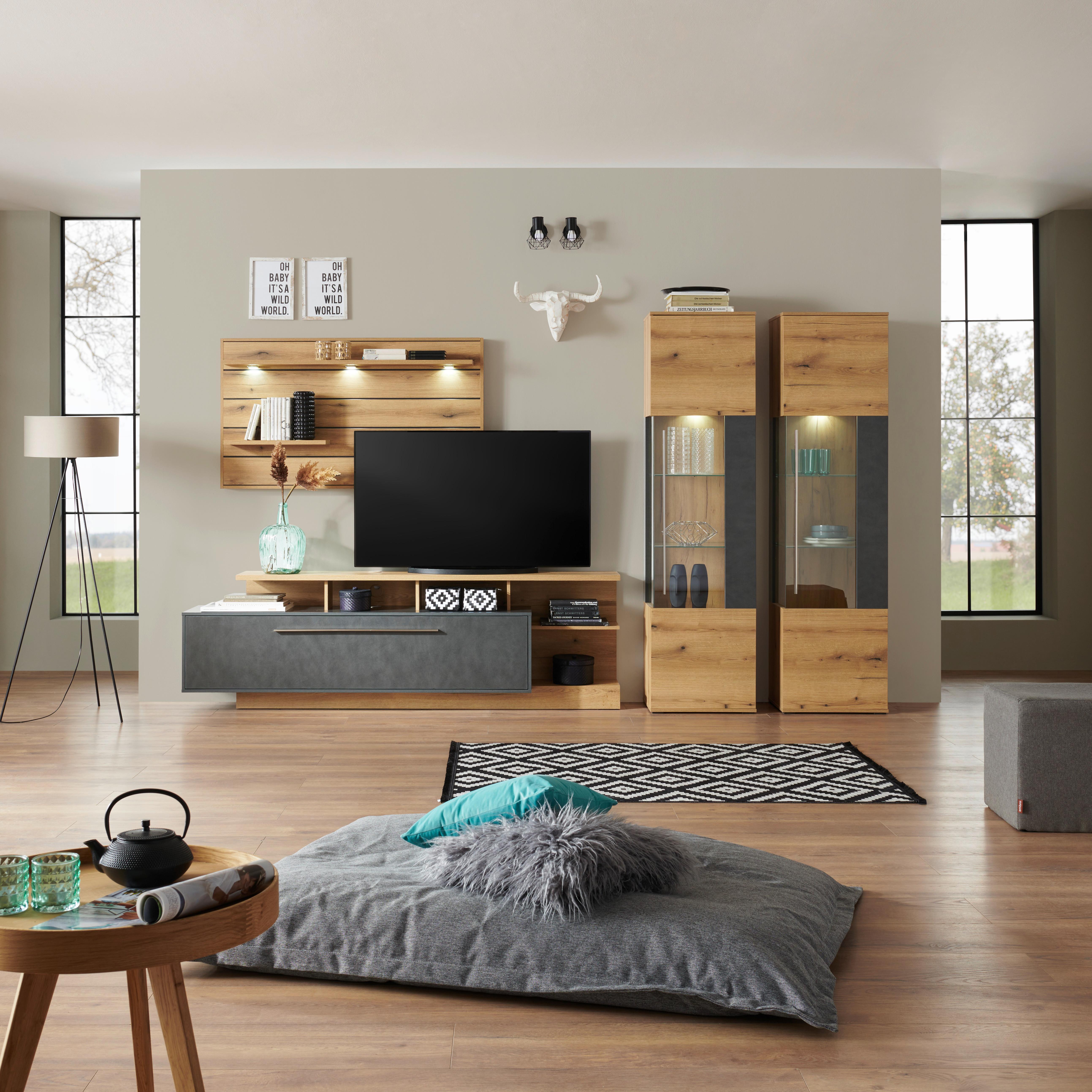 Wohnkombination Modern 4-Tlg. Limit Matera/Eiche Dekor - MODERN, Glas/Holzwerkstoff (326/201/40cm)