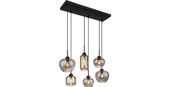 Hängeleuchte Kathrin H: 120 Cm 6-Flammig Höhenverstellbar - Schwarz, ROMANTIK / LANDHAUS, Glas/Metall (87/43/120cm) - James Wood