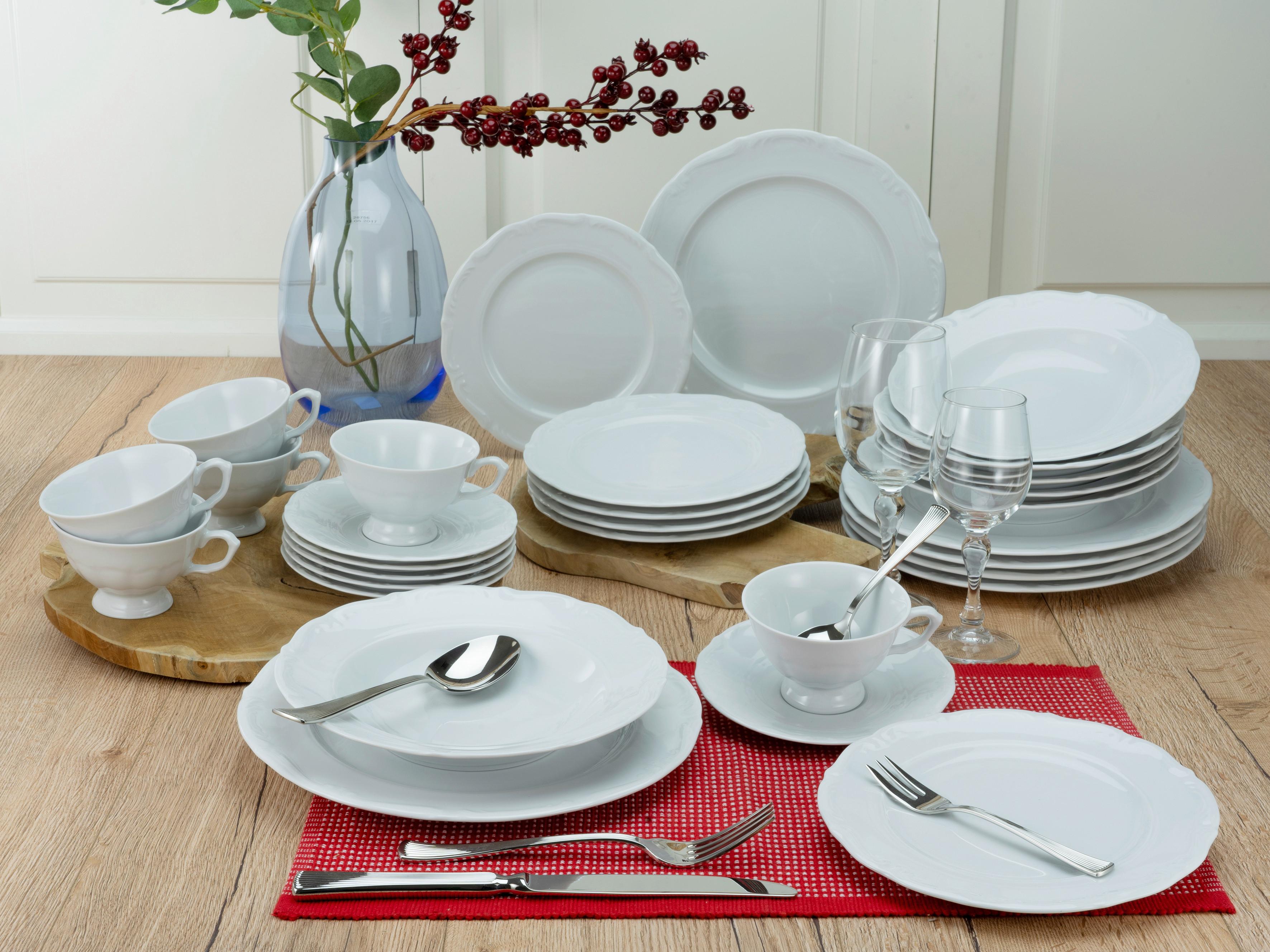 Kombiservice Porzellan 6 Personen Geschirr Set - Weiß, Basics, Keramik - Creatable