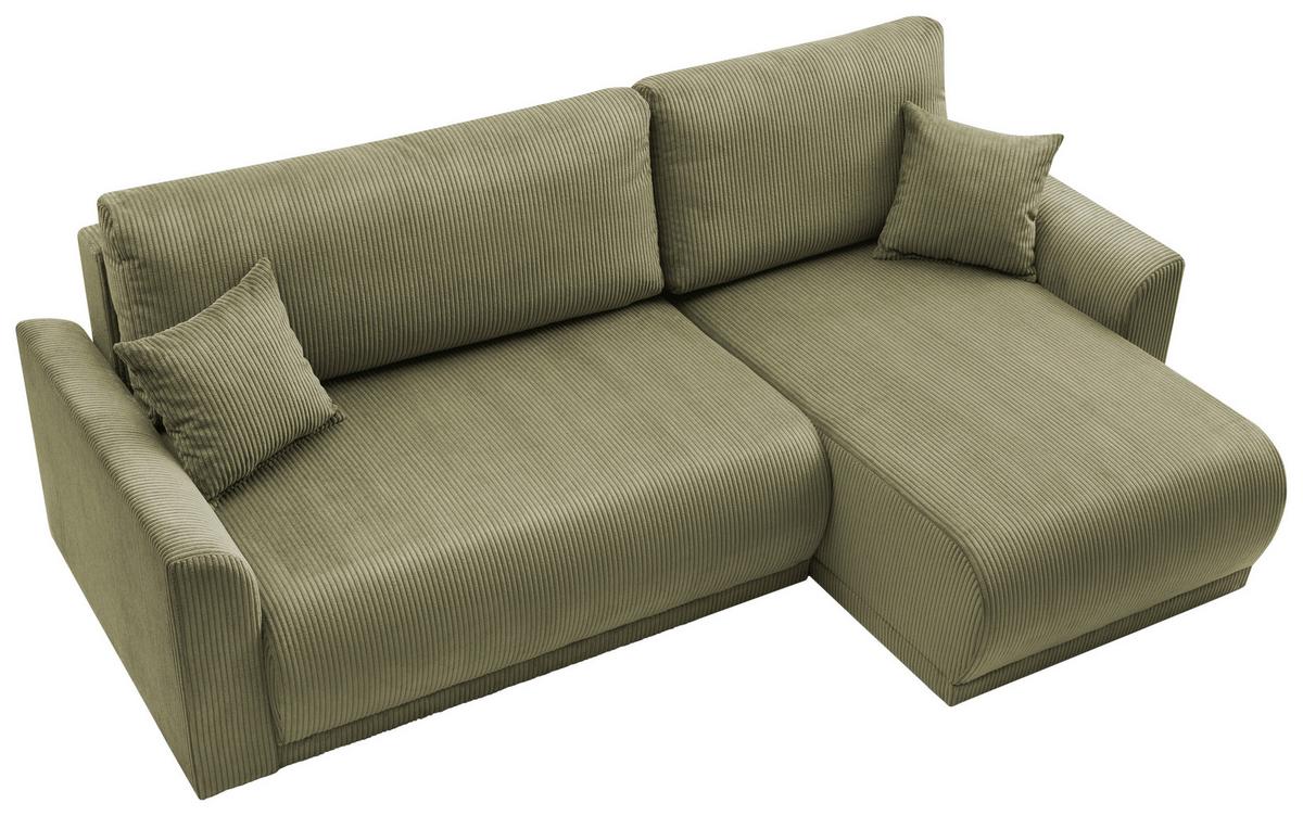 Rohová sedačka KIM L146, oboustr., olivovozel.manšestr - olivově zelená, Moderní, dřevo (233/146cm)