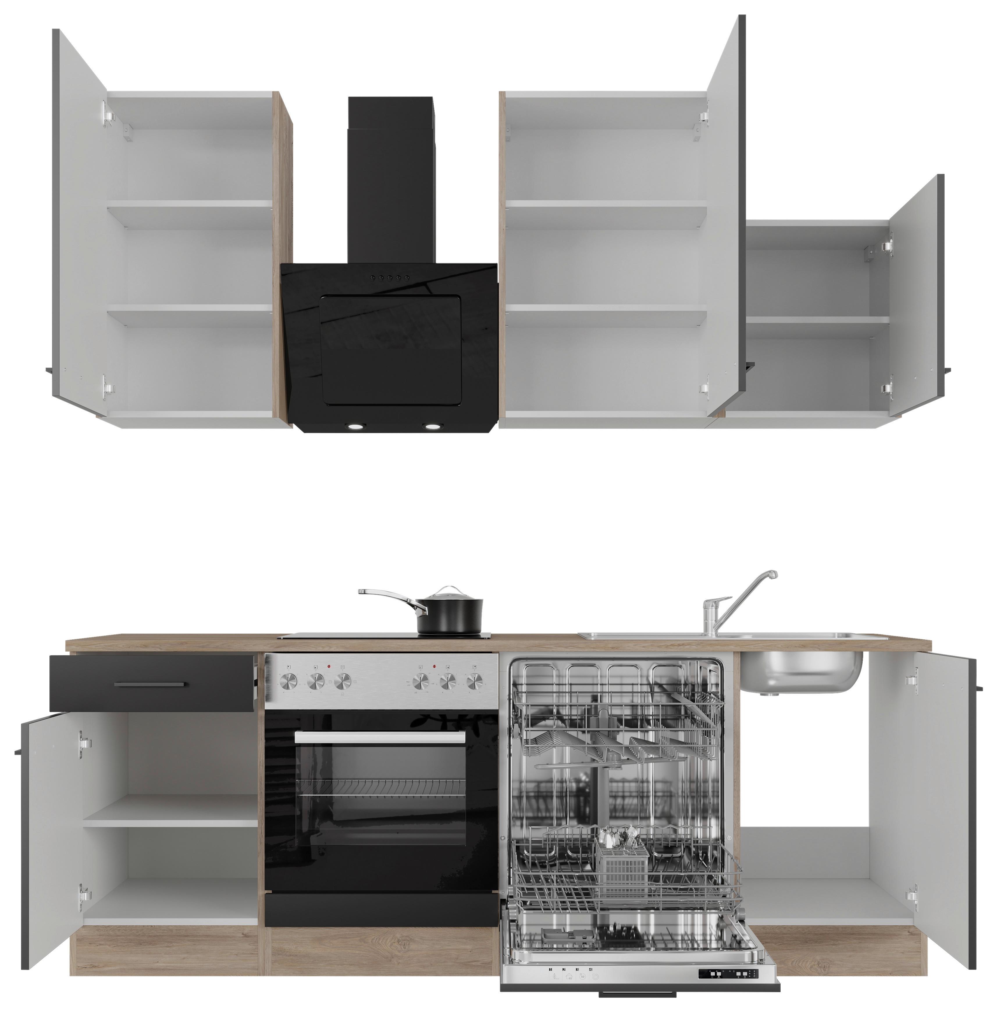 Küchenblock Capri Eiche/Schwarz B: 220 cm - Eichefarben/Schwarz, MODERN, Holzwerkstoff (220cm) - FlexWell
