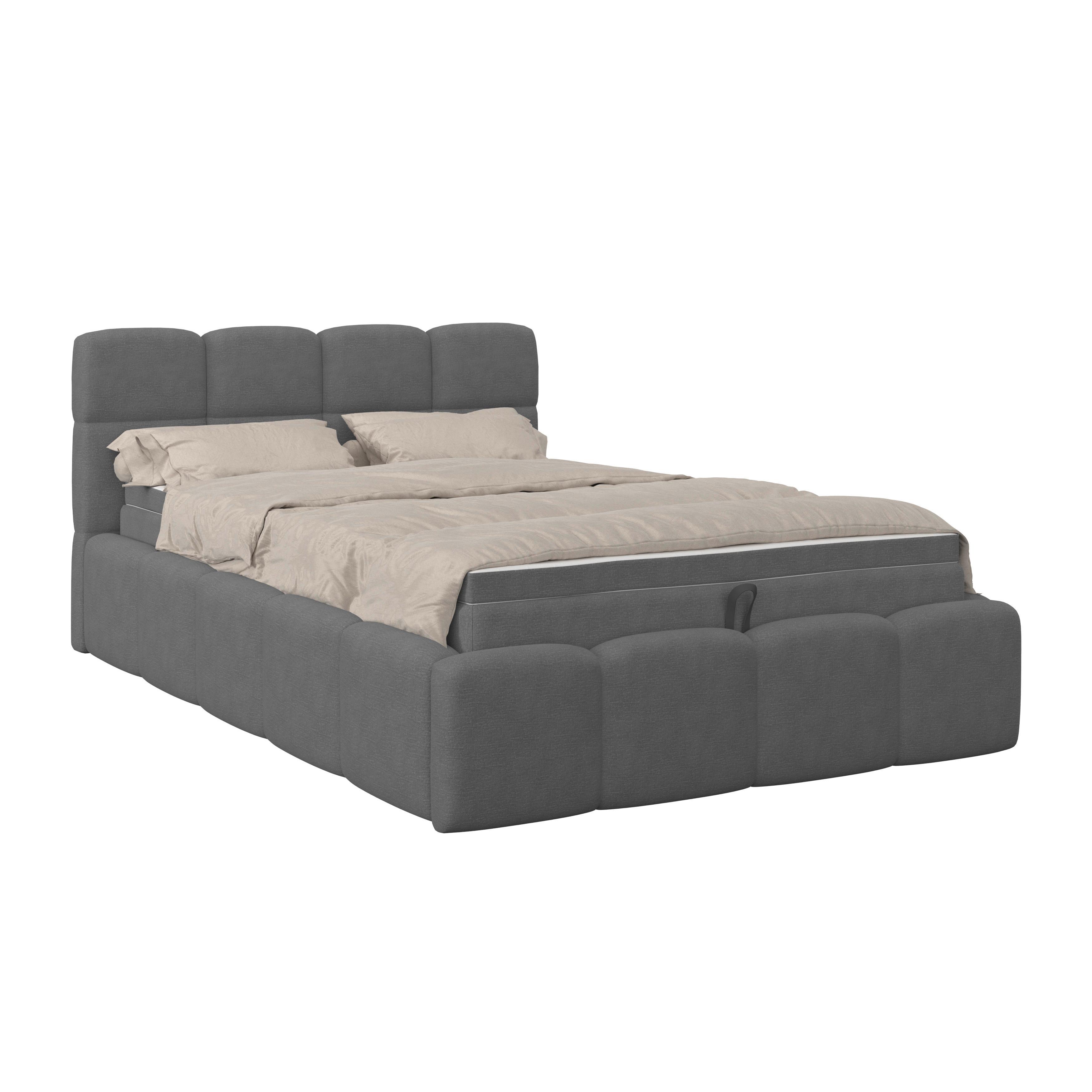 Polsterbett Noe Anthrazit, Lf: 140x200 cm - Anthrazit/Schwarz, Trend, Textil/Metall (140/200cm)