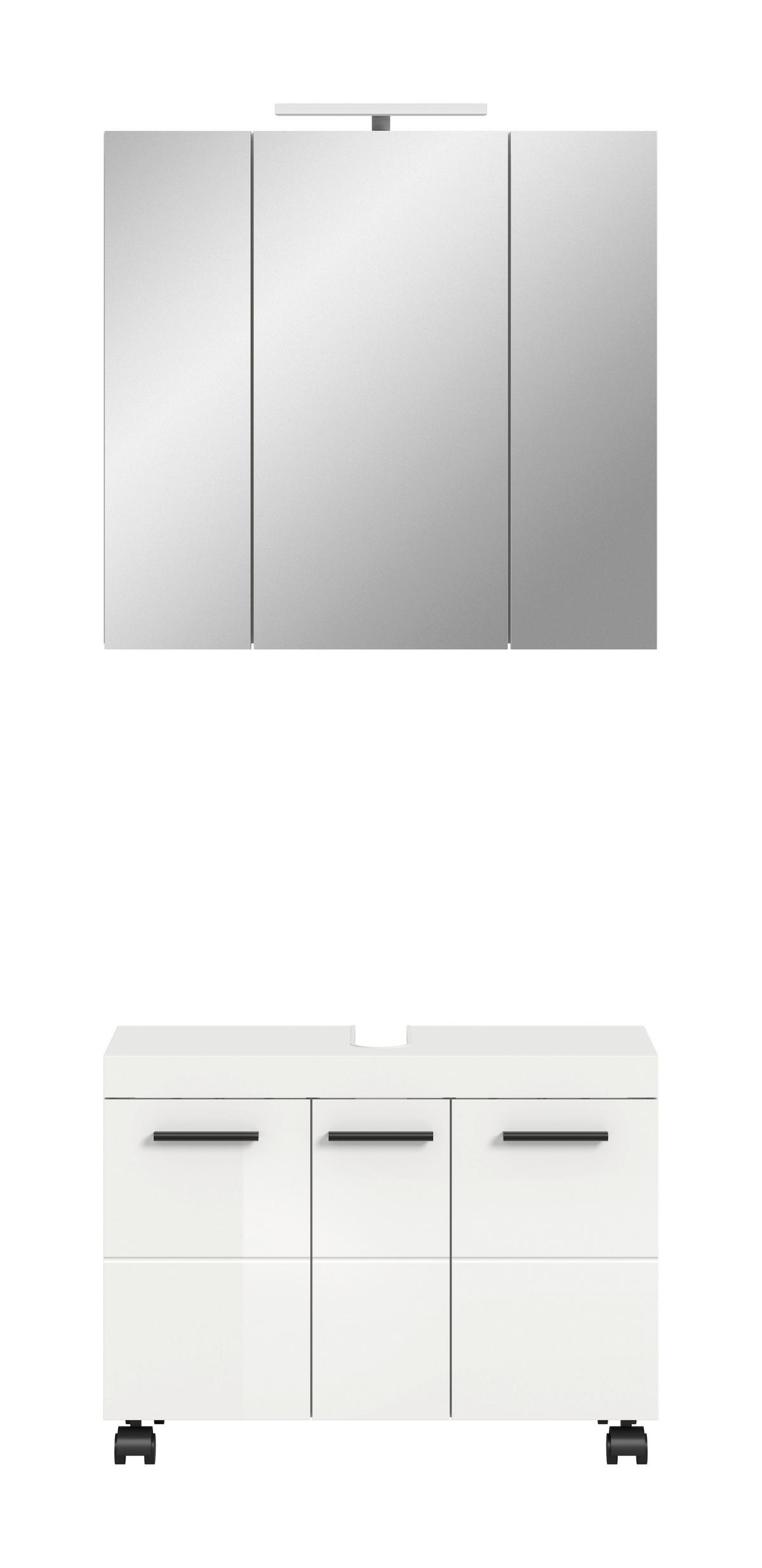 Badezimmer Nova Weiß B: 82cm - Weiß Hochglanz/Schwarz, Trend, Glas/Holzwerkstoff (82cm) - MID.YOU