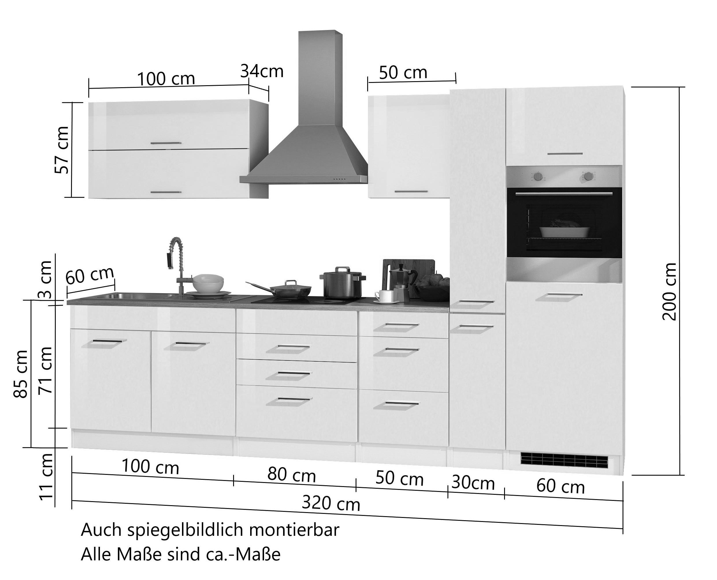 Küchenblock Mailand Graphitfarben B: 320cm - Graphitfarben/Sonoma Eiche, MODERN, Holzwerkstoff (320cm) - Held